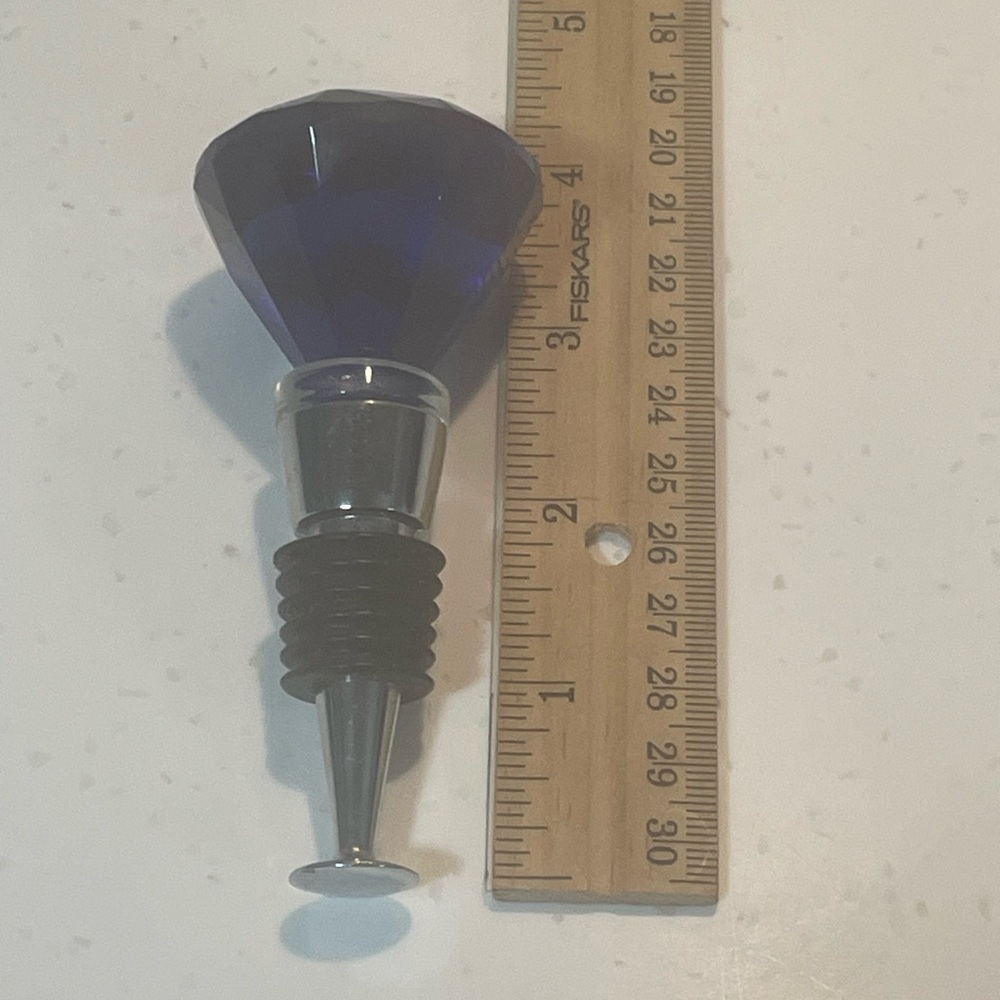 Faceted Cobalt Blue Gem Wine Bottle Stopper - Picture 4 of 4